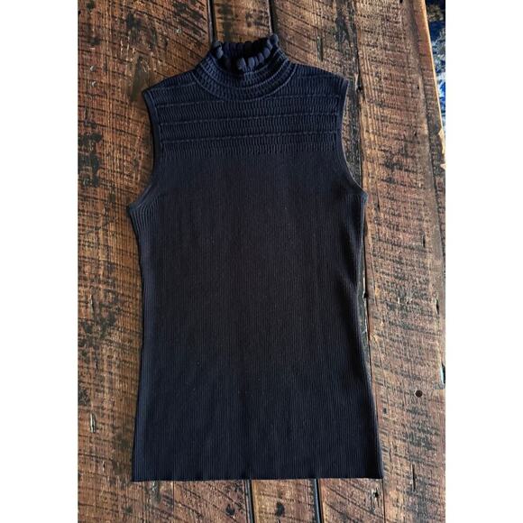 Elie Tahari Tia Womens Sleeveless Ribbed Mock Turtleneck Black Sweater Size S - Picture 5 of 11